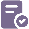 A purple icon shows a document with horizontal lines and a checkmark at the bottom right, symbolizing completion or approval